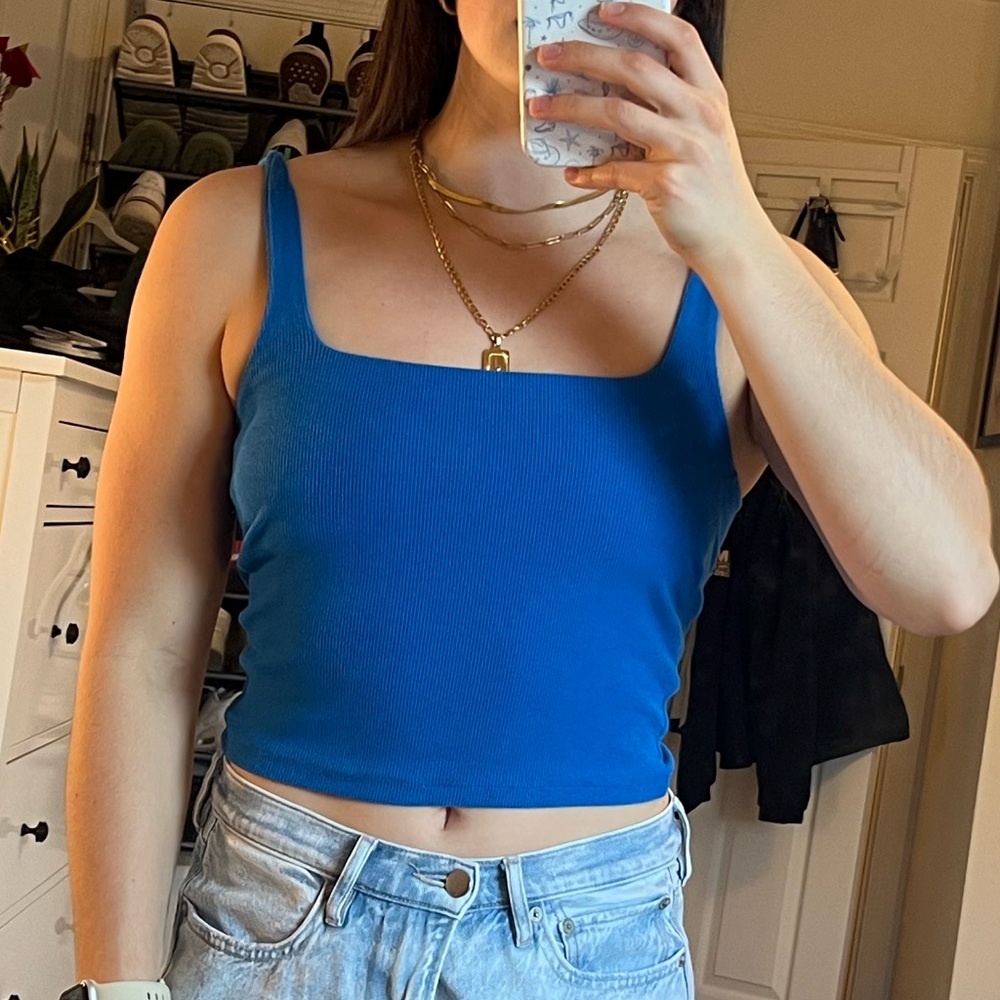Square Neck Ribbed Crop Tank Top